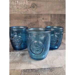 San Miguel 100% Recycled Glass Embossed Drinking Cup 4" Blue